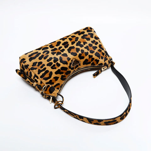PRADA Harako Leopard Print Hobo Jacket, Eme Medium Shoulder Bag Brown WS21700