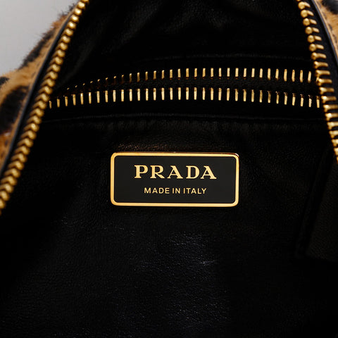 PRADA Harako Leopard Print Hobo Jacket, Eme Medium Shoulder Bag Brown WS21700