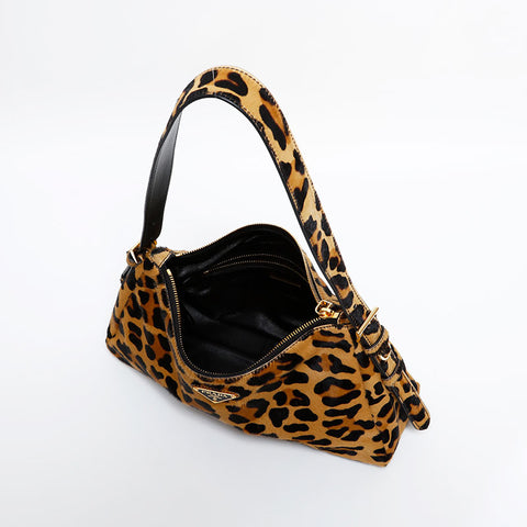PRADA Harako Leopard Print Hobo Jacket, Eme Medium Shoulder Bag Brown WS21700