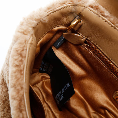 ミュウ ミュウ Miu Miu ボア 2way 2023AW シアリング ハンドバッグ ショルダーバッグ ブラウン WS21701