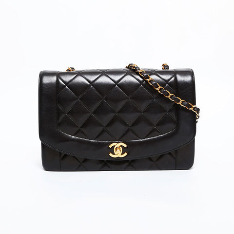CHANEL No. 3 Lambskin Diana 1994-1996 Shoulder Bag black WS21705