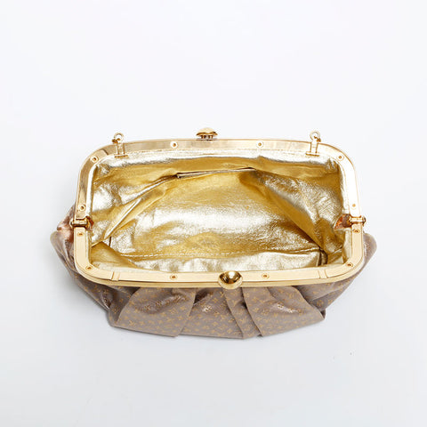 LOUIS VUITTON Satin Monogram Aumonnier Handbag Silver WS21707