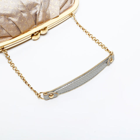 LOUIS VUITTON Satin Monogram Aumonnier Handbag Silver WS21707