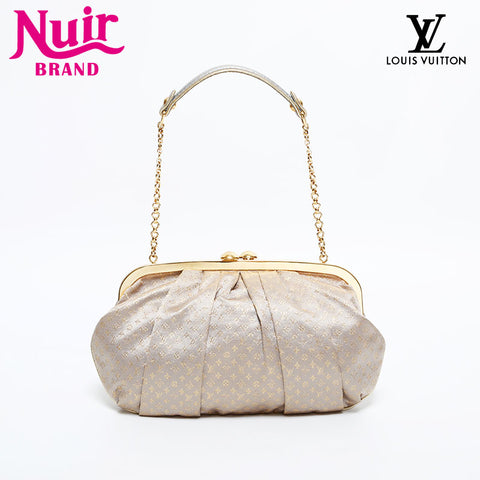LOUIS VUITTON Satin Monogram Aumonnier Handbag Silver WS21707