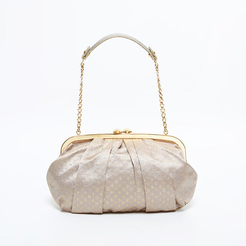LOUIS VUITTON Satin Monogram Aumonnier Handbag Silver WS21707