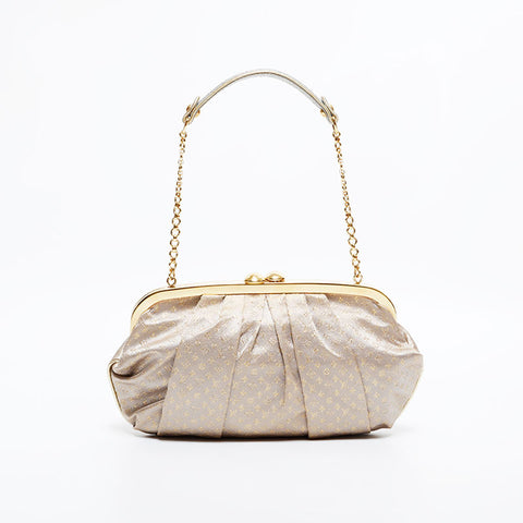 LOUIS VUITTON Satin Monogram Aumonnier Handbag Silver WS21707