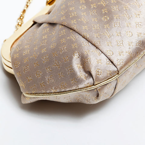 LOUIS VUITTON Satin Monogram Aumonnier Handbag Silver WS21707