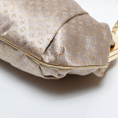 LOUIS VUITTON Satin Monogram Aumonnier Handbag Silver WS21707