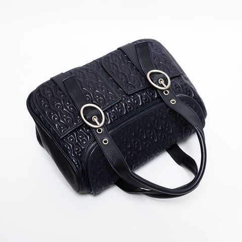 CELINE Leather Matelasse Boston Bag Handbag Navy WS21711