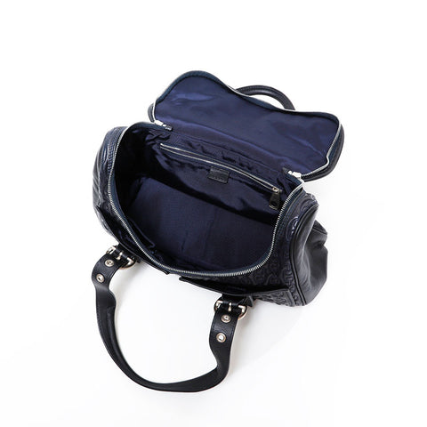 CELINE Leather Matelasse Boston Bag Handbag Navy WS21711