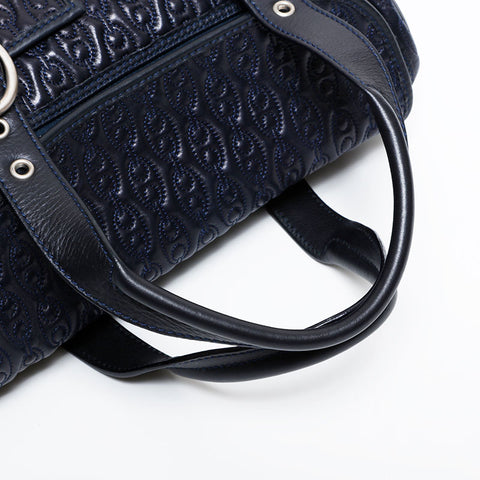 CELINE Leather Matelasse Boston Bag Handbag Navy WS21711