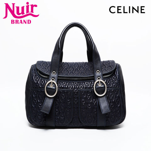 CELINE Leather Matelasse Boston Bag Handbag Navy WS21711