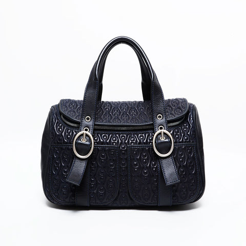 CELINE Leather Matelasse Boston Bag Handbag Navy WS21711