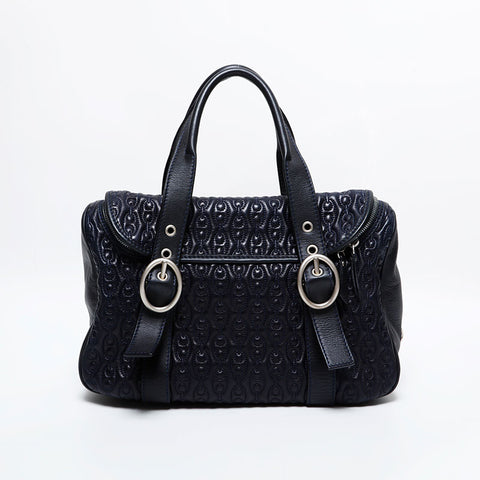 CELINE Leather Matelasse Boston Bag Handbag Navy WS21711