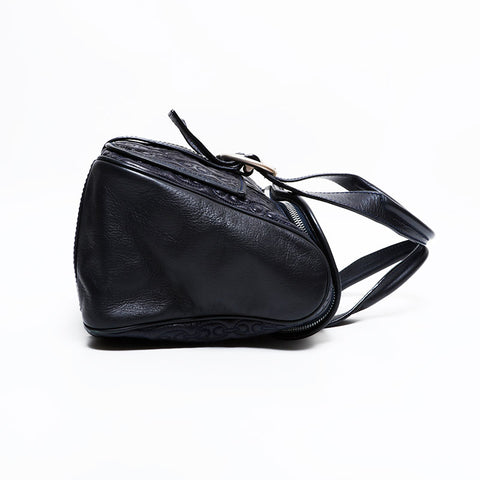 CELINE Leather Matelasse Boston Bag Handbag Navy WS21711