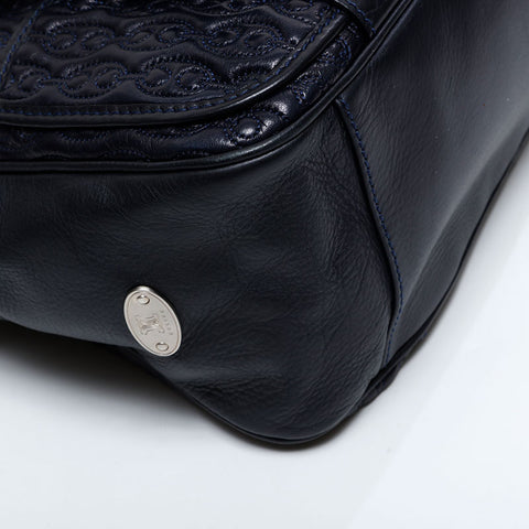 CELINE Leather Matelasse Boston Bag Handbag Navy WS21711