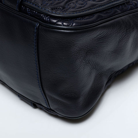 CELINE Leather Matelasse Boston Bag Handbag Navy WS21711