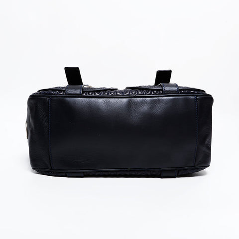 CELINE Leather Matelasse Boston Bag Handbag Navy WS21711