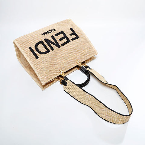 FENDI 2-way raffia straw basket bag Sunshine Tote Bag beige WS21712