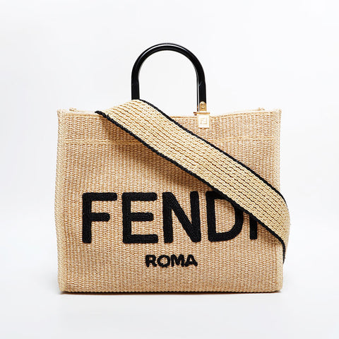 FENDI 2-way raffia straw basket bag Sunshine Tote Bag beige WS21712