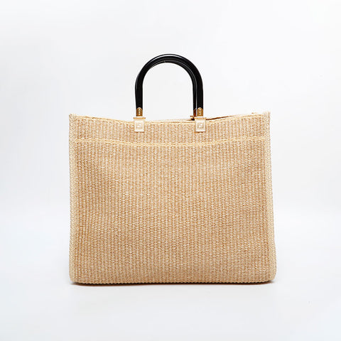 FENDI 2-way raffia straw basket bag Sunshine Tote Bag beige WS21712