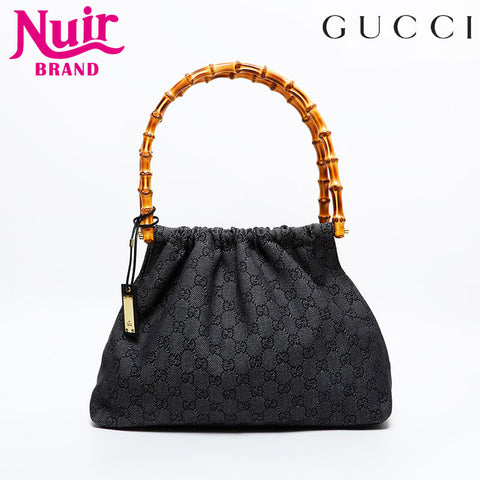 GUCCI GG canvas bamboo Shoulder Bag gray WS21714