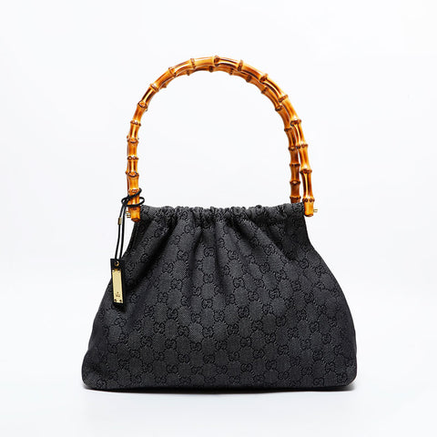 GUCCI GG canvas bamboo Shoulder Bag gray WS21714