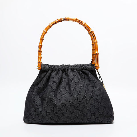 GUCCI GG canvas bamboo Shoulder Bag gray WS21714