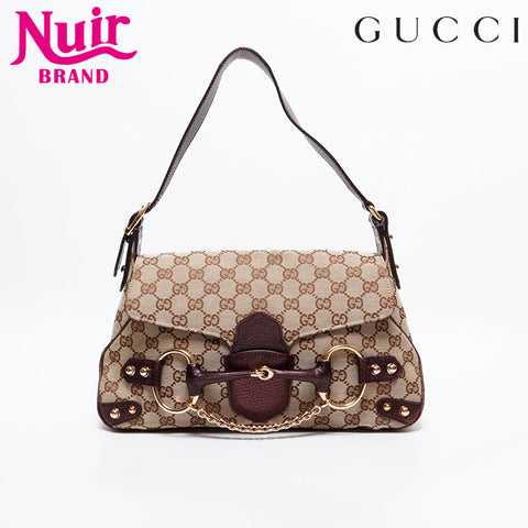 GUCCI Horsebit GG canvas one belt Shoulder Bag beige WS21720