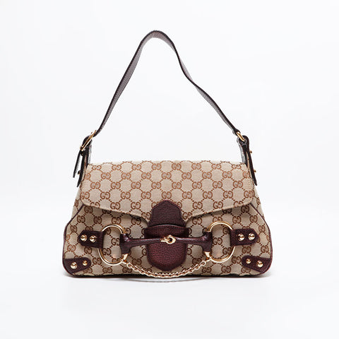 GUCCI Horsebit GG canvas one belt Shoulder Bag beige WS21720
