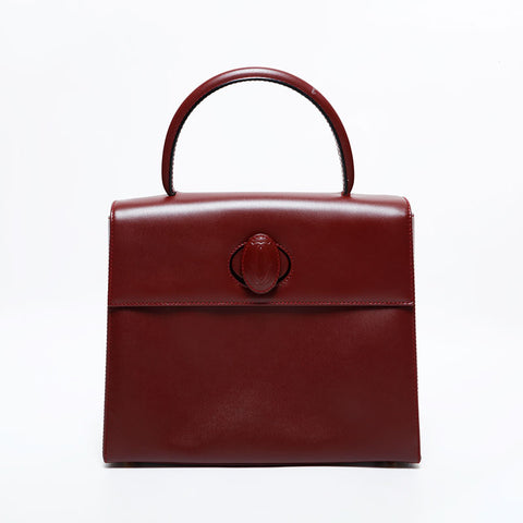 CARTIER Mustodo Leather Handbag Red WS21721