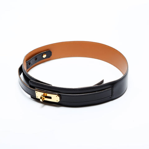 HERMES ⚪︎X engraved Kelly Leather 65 made in 1994 belt black WS21724