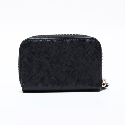 PRADA Compact wallet with round zip and triangle logo in Saffiano leather Coin case black WS21731