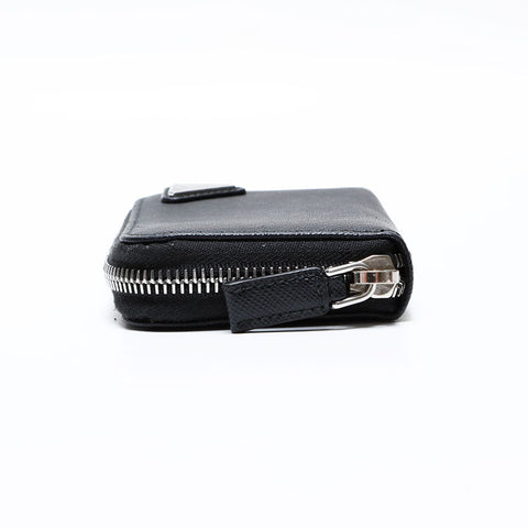 PRADA Compact wallet with round zip and triangle logo in Saffiano leather Coin case black WS21731