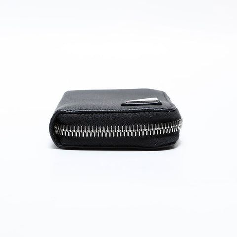 PRADA Compact wallet with round zip and triangle logo in Saffiano leather Coin case black WS21731