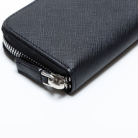 PRADA Compact wallet with round zip and triangle logo in Saffiano leather Coin case black WS21731