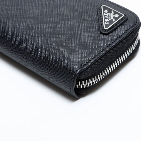 PRADA Compact wallet with round zip and triangle logo in Saffiano leather Coin case black WS21731