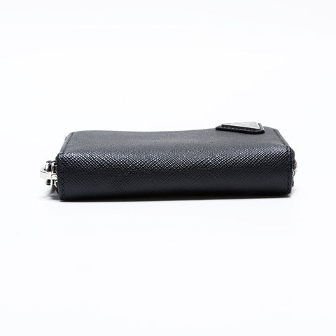 PRADA Compact wallet with round zip and triangle logo in Saffiano leather Coin case black WS21731