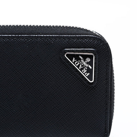 PRADA Compact wallet with round zip and triangle logo in Saffiano leather Coin case black WS21731