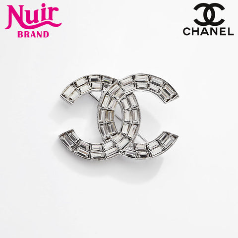 CHANEL 01P 2001 COCO Mark Rhinestone Brooch Silver WS21753