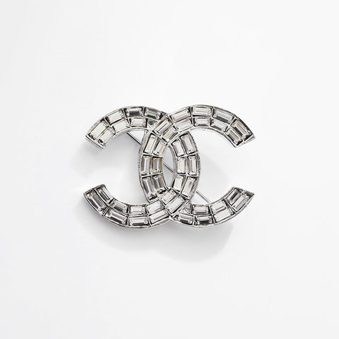 CHANEL 01P 2001 COCO Mark Rhinestone Brooch Silver WS21753