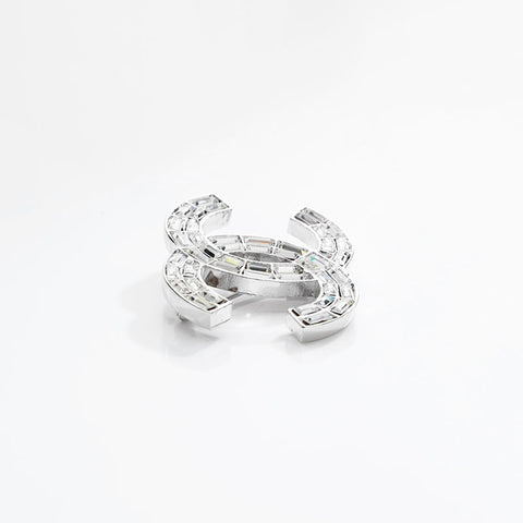 CHANEL 01P 2001 COCO Mark Rhinestone Brooch Silver WS21753