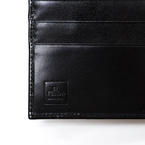 極美品 フェンディ FENDI レザー がま口 二つ折り財布 ブラック WS21759
