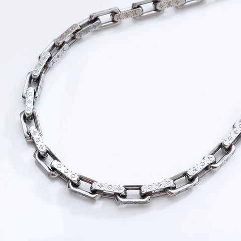 LOUIS VUITTON Chain Monogram Collier Necklace Silver WS21765