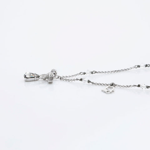 Christian Dior Ribbon rhinestone Necklace Silver WS21766