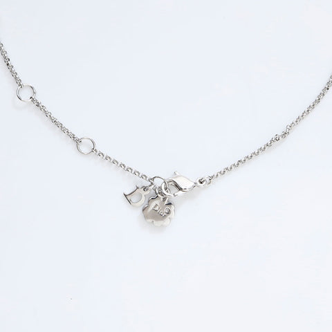 Christian Dior Ribbon rhinestone Necklace Silver WS21766