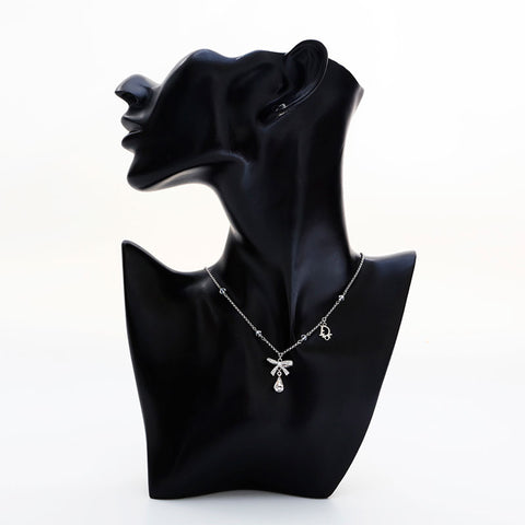 Christian Dior Ribbon rhinestone Necklace Silver WS21766