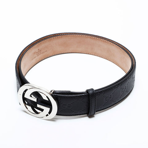 GUCCI Interlocking GG Shimmer Leather 46 115 belt black WS21775