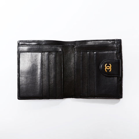 極美品 シャネル CHANEL 5番台 1997-1999 ビコローレ ラムスキン 三つ折り財布  ブラック WS21780