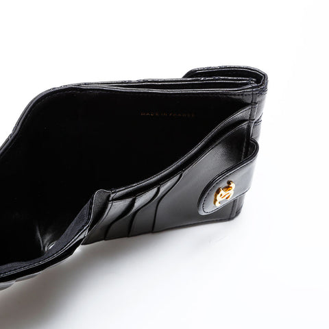 極美品 シャネル CHANEL 5番台 1997-1999 ビコローレ ラムスキン 三つ折り財布  ブラック WS21780